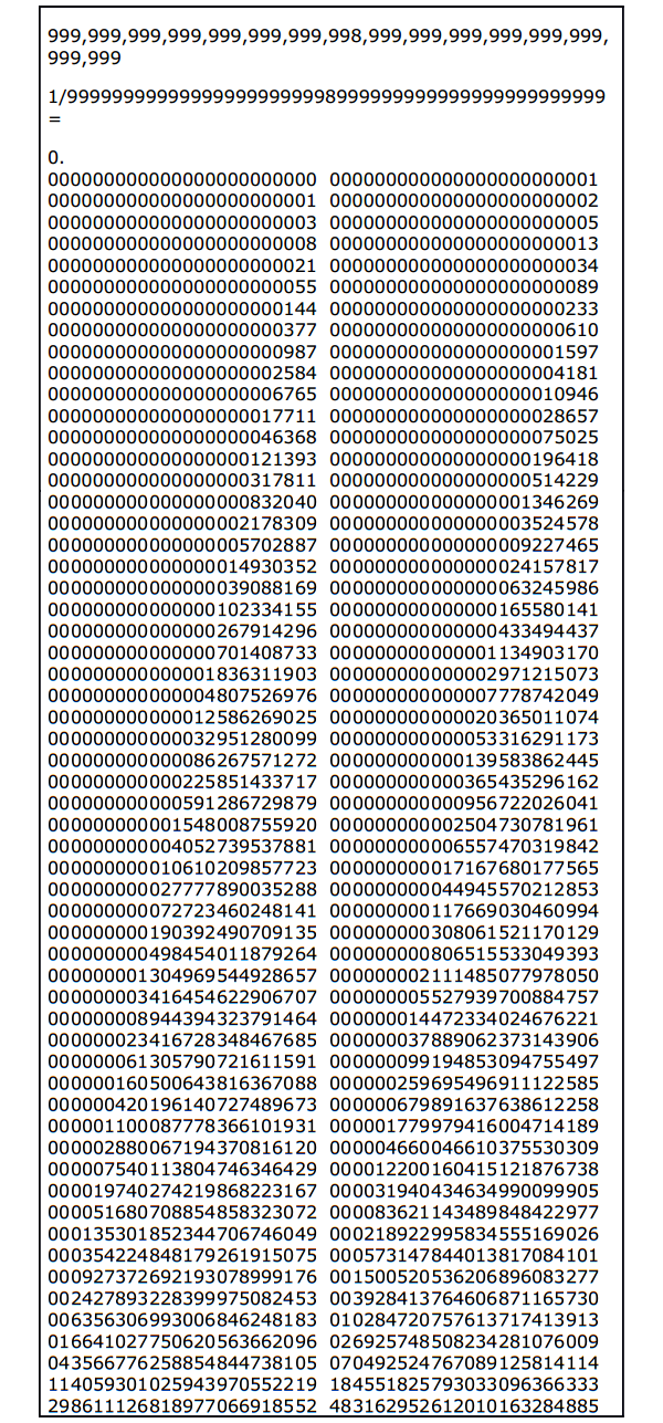 Successione di Fibonacci come risultato di una divisione