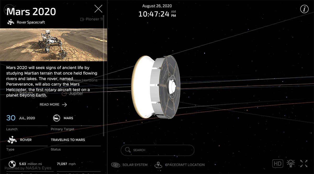Screenshot della mission timeline della missione Mars 2020